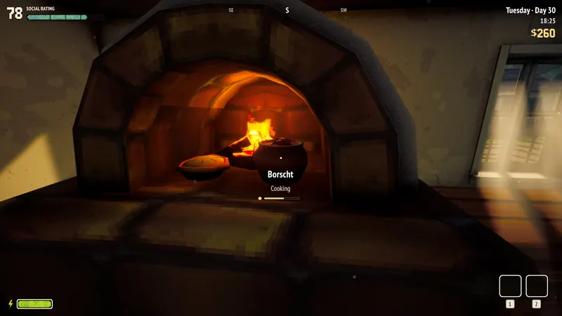 Borscht cooking in a wood-fired stove.